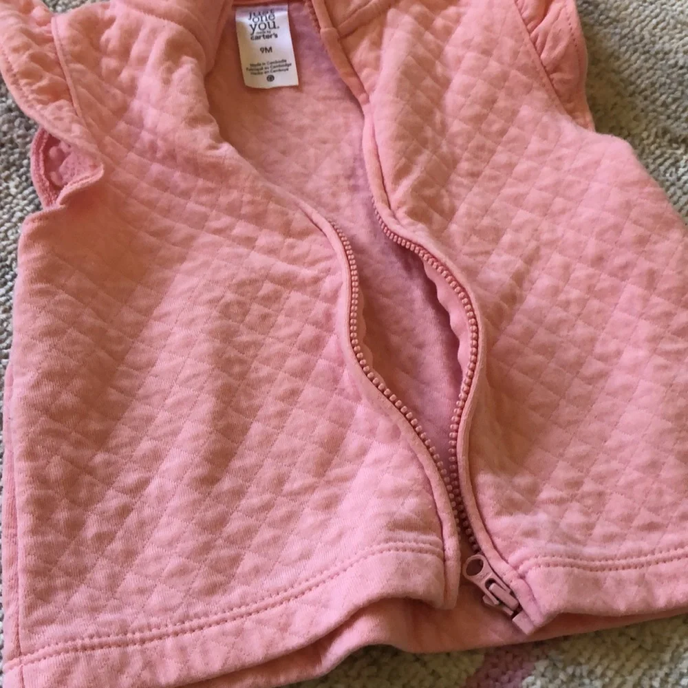 Carter’s Baby Girl Pink Quilted Ruffle Vest Size 9 Months Nwot